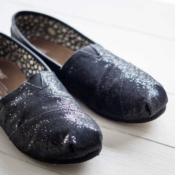 toms black glitter women's classics